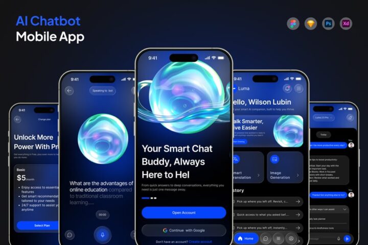 AI聊天机器人应用APP UI KIT (FIG,PSD,SKETCH,XD) – 蜜芽设计 – 优质平面设计资源素材免费下载