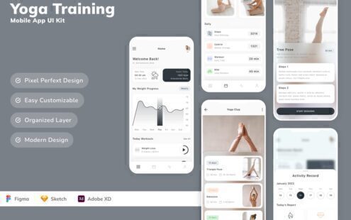 瑜伽训练移动应用程序 UI 套件