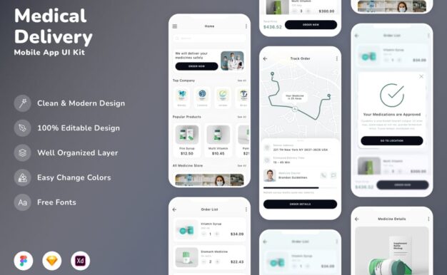 医疗配送移动应用程序 UI 套件