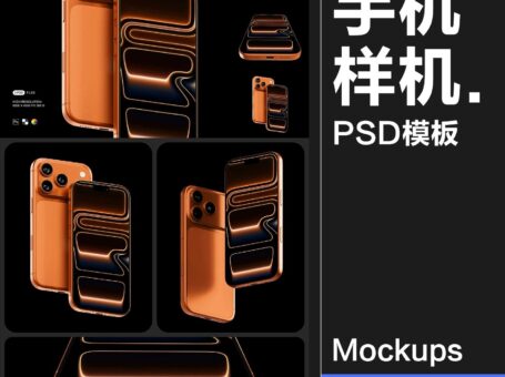3款可改色iPhone17Pro苹果手机界面作品广告展示贴图样机PSD模板素材