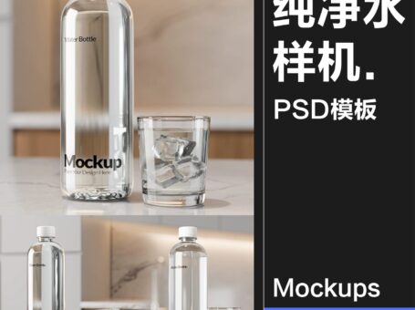 矿泉水纯净水塑料瓶瓶贴标签包装样机贴图效果展示PSD模板素材