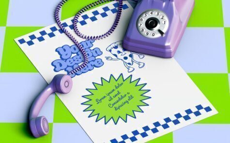 复古海报样机，配有复古电话