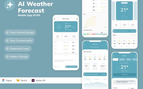 AI天气预报移动应用UI套件