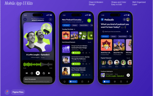Podiaudio – 播客应用程序移动 UI 套件