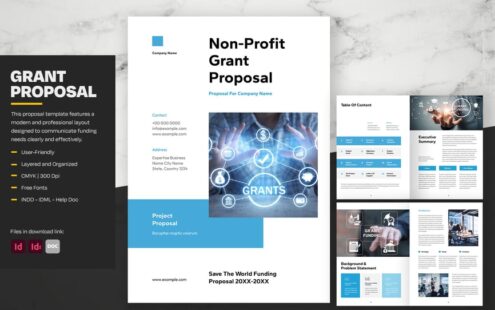 简洁的非营利性拨款提案，带有蓝色点缀