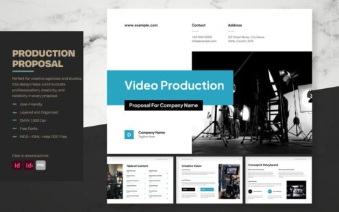 简洁的视频制作提案，带有青绿色调