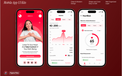 心率和健身追踪移动应用 UI 套件