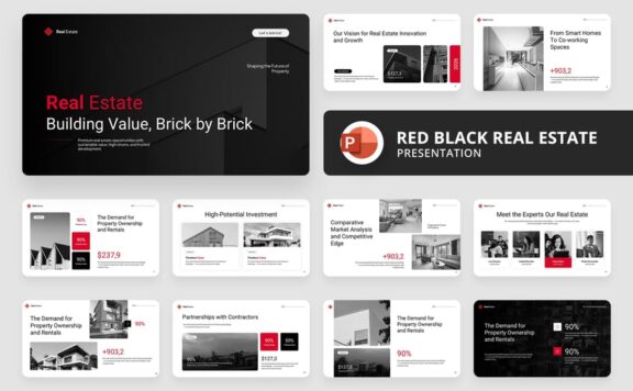 红色黑色房地产PPT模板 (PPTX)