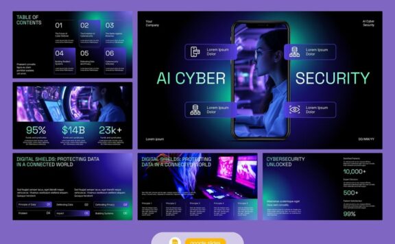 海军绿色AI网络安全PPT模板 (PPTX)