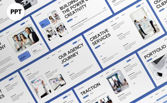 灰色蓝色现代商业策略PPT模板 (PPT,PPTX)