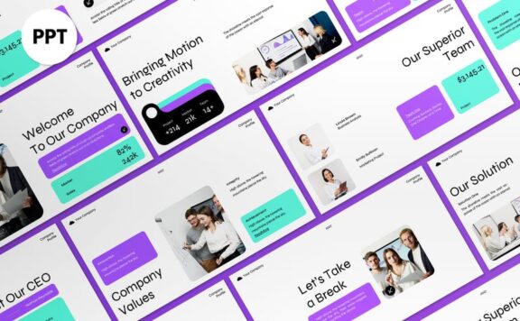 白色紫色现代公司资料PPT模板 (PPT,PPTX)