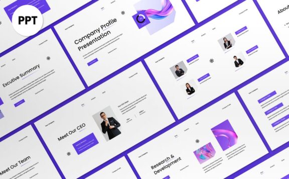 白色紫色梯度公司个人资料PPT模板 (PPT,PPTX)