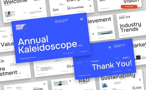 蓝色白色极简主义公司年度介绍PPT模板 (PPTX,PPT)