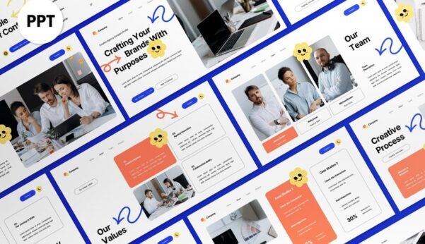 白色蓝色公司资料PPT模板 (PPT,PPTX)