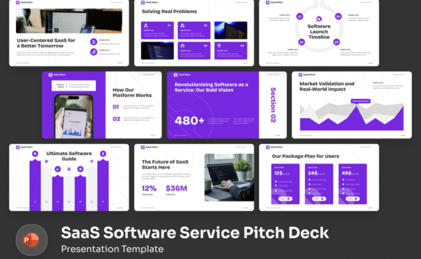 SaaS软件服务商业计划PPT模板 (PPTX)