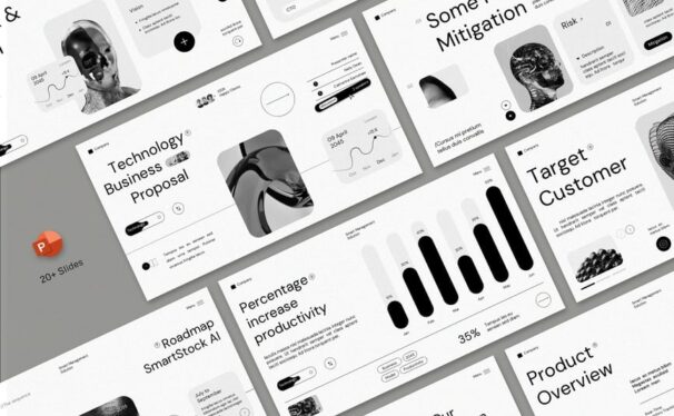 白色现代技术业务建议PPT模板 (PPT,PPTX)