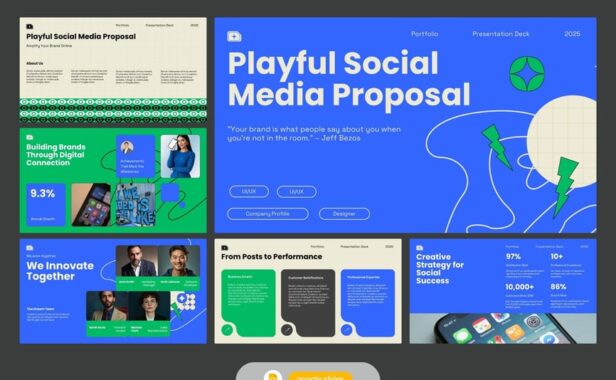 绿色蓝色社交媒体建议PPT模板 (PPTX)