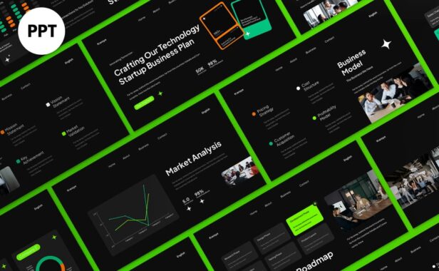 黑色绿色现代商业计划PPT模板 (PPT,PPTX)