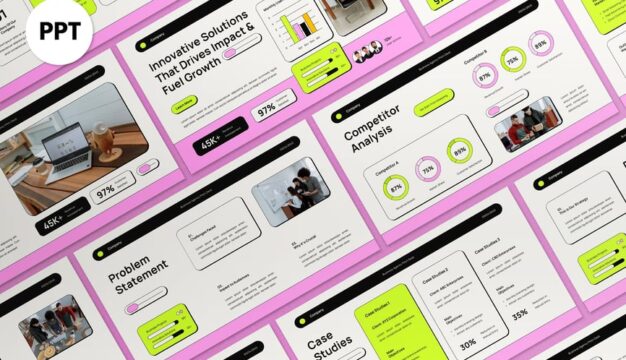 白色粉红色的现代路演PPT模板 (PPT,PPTX)