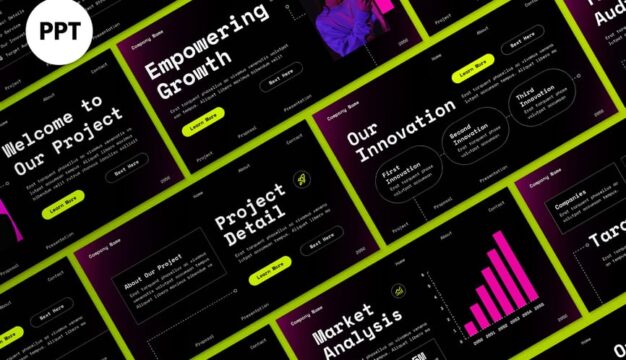 黑色粉红色梯度业务建议PPT模板 (PPT,PPTX)