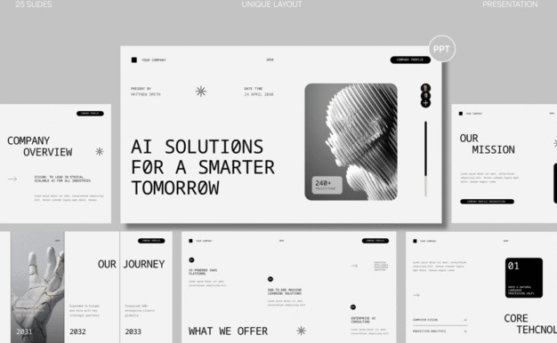 现代AI技术公司资料PPT模板 (PPT,PPTX)
