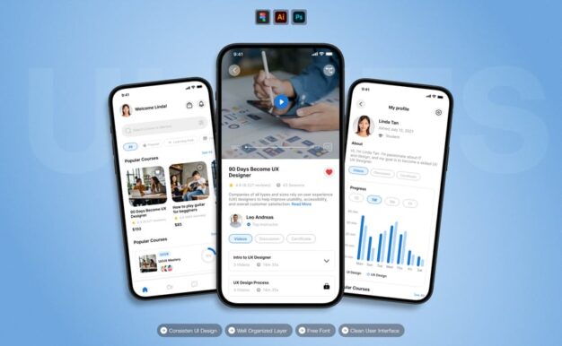 电子课程 – 移动应用程序 UI 套件