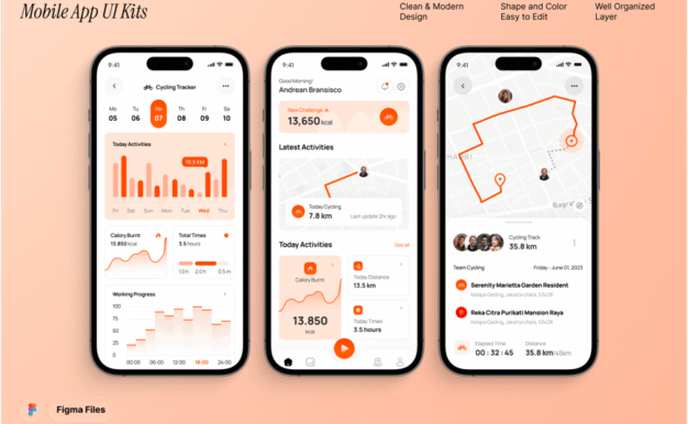 骑行锻炼和 GPS 追踪移动应用程序 UI
