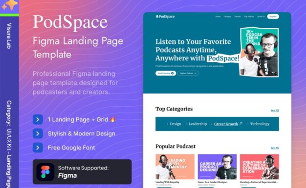 PodSpace – 播客 Figma 着陆页模板