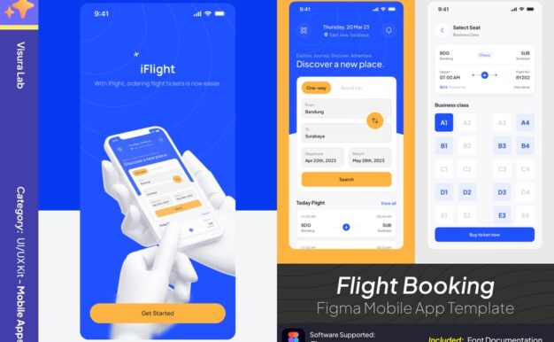 iFlight – 飞机预订 Figma 移动应用模板