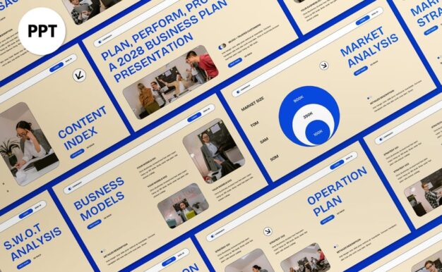 奶油蓝色现代商业计划PPT模板 (PPT,PPTX)