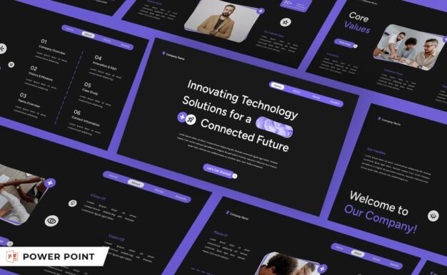 黑色紫色现代技术公司资料PPT模板 (PPT,PPTX)