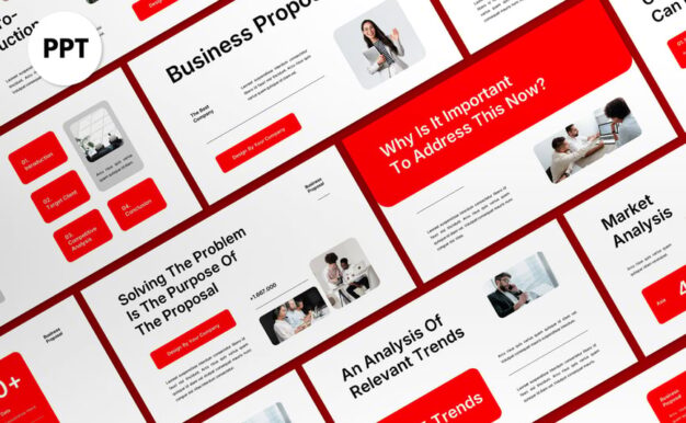 白色红色业务建议PPT模板 (PPT,PPTX)