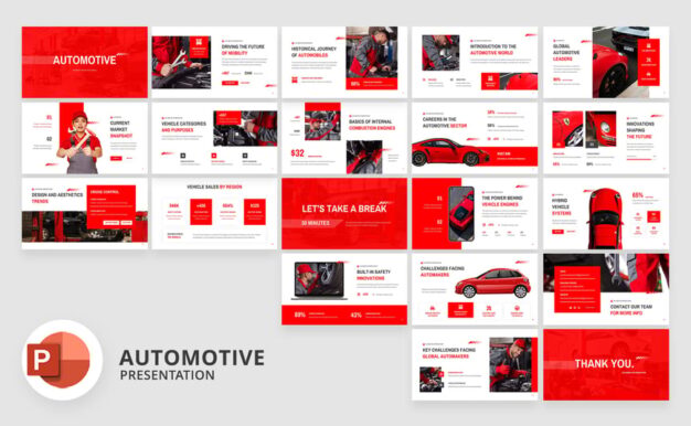 红色和白色汽车介绍PPT模板 (PPTX)