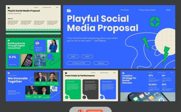 绿色蓝色社交媒体建议PPT模板 (PPTX)