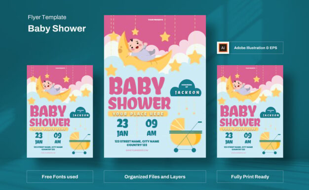 婴儿派对传单模板
