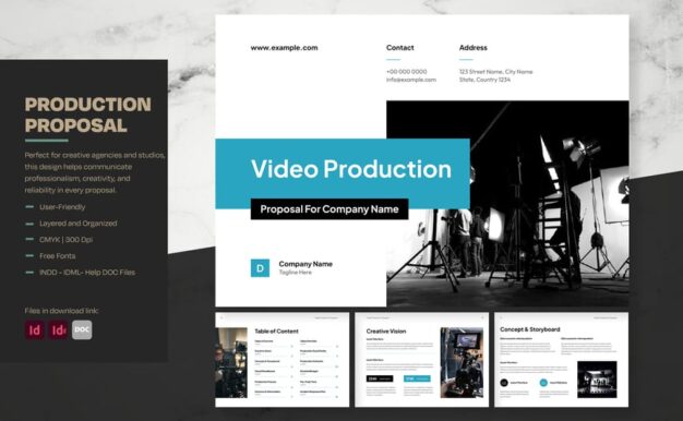 简洁的视频制作提案，带有青绿色调