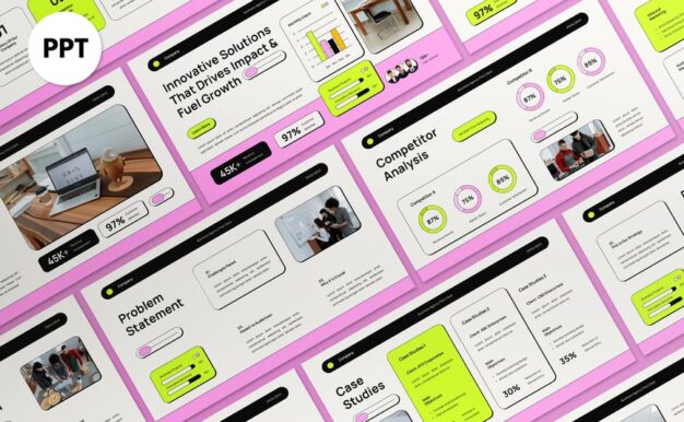 白色粉红色的现代路演PPT模板 (PPT,PPTX)