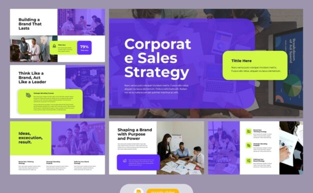 紫色绿色销售策略PPT模板 (PPTX)