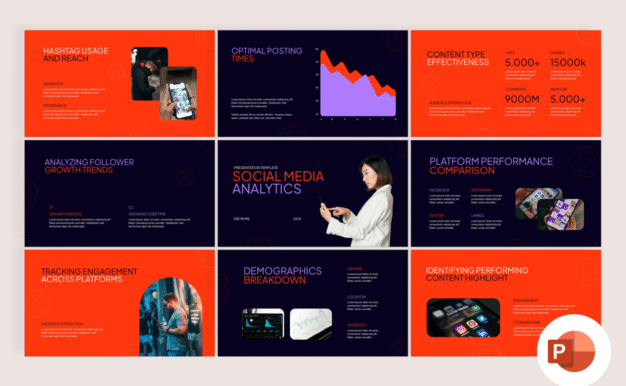 社交媒体分析PPT模板 (PPTX)