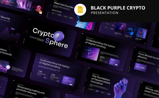 黑色紫色加密货币PPT模板 (PPTX)