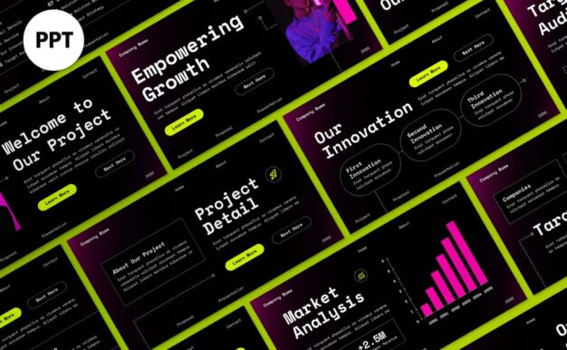 黑色粉红色梯度业务建议PPT模板 (PPT,PPTX)