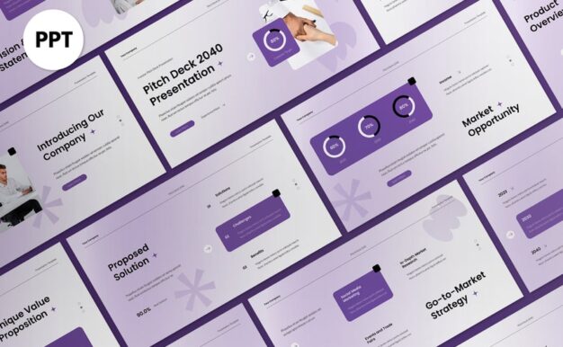 白色紫色梯度螺距路演PPT模板 (PPT,PPTX)