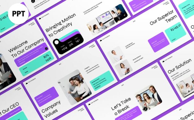 白色紫色现代公司资料PPT模板 (PPT,PPTX)