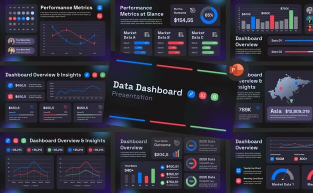 数据仪表板PPT模板 (PPTX)