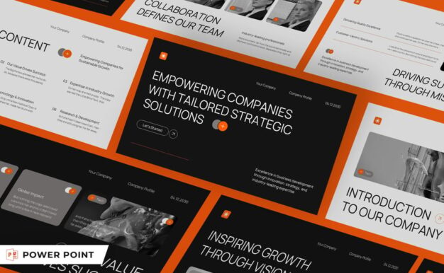 黑色橙色现代公司资料PPT模板 (PPT,PPTX)