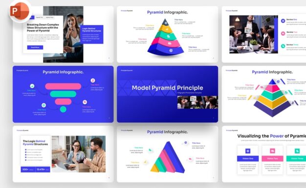 金字塔结构表现PPT模板 (PPTX)