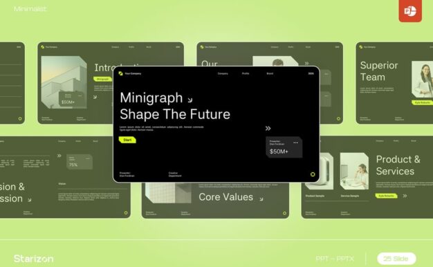 深绿色极简主义公司PPT模板 (PPT,PPTX)