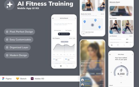 AI健身训练移动应用UI套件