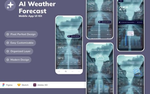 AI天气预报移动应用UI套件