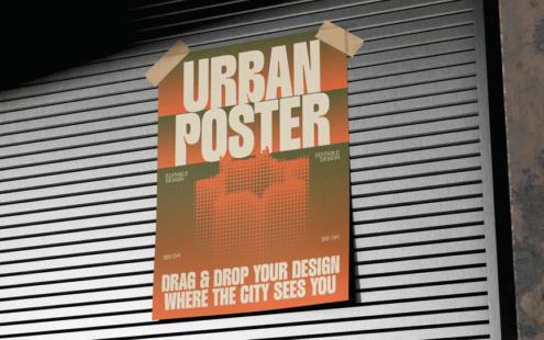 A4城市海报样机模板（含胶带）